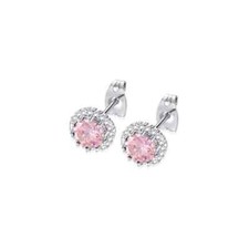 14k White Gold Plated 4 Ct Created Halo Round Pink CZ Stud Earrings