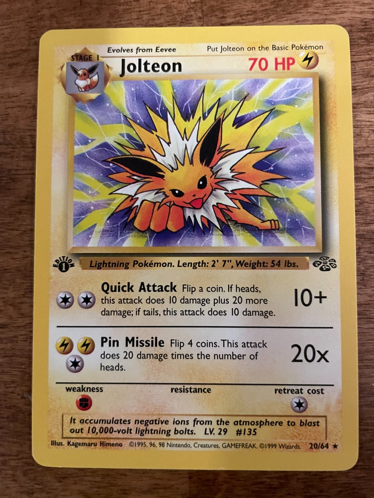 Jolteon - 20/64 - Pokemon Jungle - First Edition Rare NM