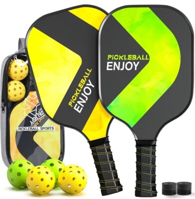 New Pickleball Paddle Set of 2, Lightweight Fiberglass Pickleball Paddles HZE