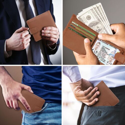 Genuine Leather Bifold Mens Wallet with Coin Pocket ,RFID Blocking Blocking Slim - Picture 7 of 11