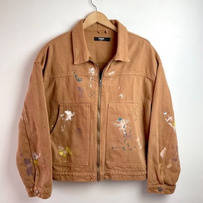 Jaded London Carpenter Jacket Sz Large Paint Splatter Cotton Workwear Chore Coat