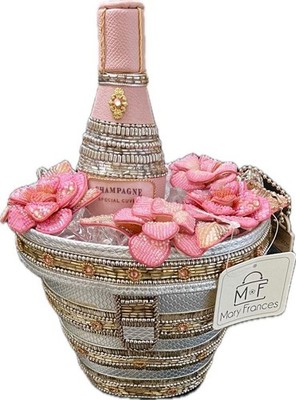 NEW Mary Frances Champagne on Ice Bucket Pink Bottle Purse Beaded Handbag NWT