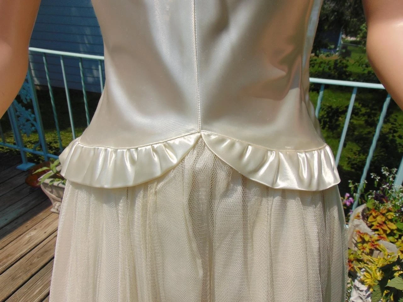 OFF WHITE Abito da sposa danza vintage anni 30 primi anni 40 bianco sporco raso e tulle 24W