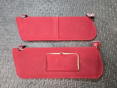  92-97 Ford F-150 F-250 F-350 Bronco Red Cloth Sun Visor Set OEM 