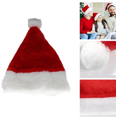 Clásico Navidad Terciopelo Santa Sombrero Esponjoso Rojo y Blanco Accesorio - Imagen 1 de 4