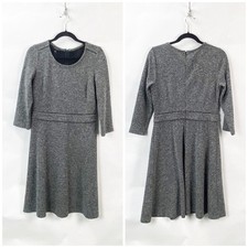 Ann Taylor 4 Womens Gray Marled Faux Leather Trimmed Career A-Line Midi Dress