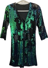 Zara Basic Green Black Flip Sequin V Neck Dress Size EUR XS Party Occasion