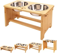 HTB Elevated Dog Bowls,Raised Bowl Stand large-10tall,48 Oz bowl, Bamboo 
