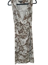 Vintage Tommy Bahama Women's Brown  White Palm/Floral Print Faux Wrap Dress- Sm