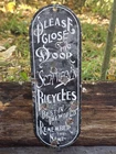RARE VINTAGE SCHWINN BICYCLE METAL PORCELAIN DOOR PUSH 12"x4"