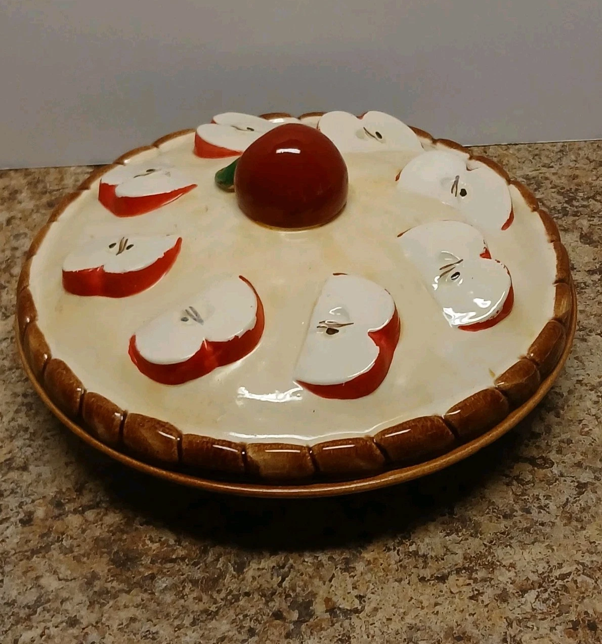 VINTAGE OVER AND BACK PORTUGAL CERAMIC APPLE PIE KEEPER BAKING DISH