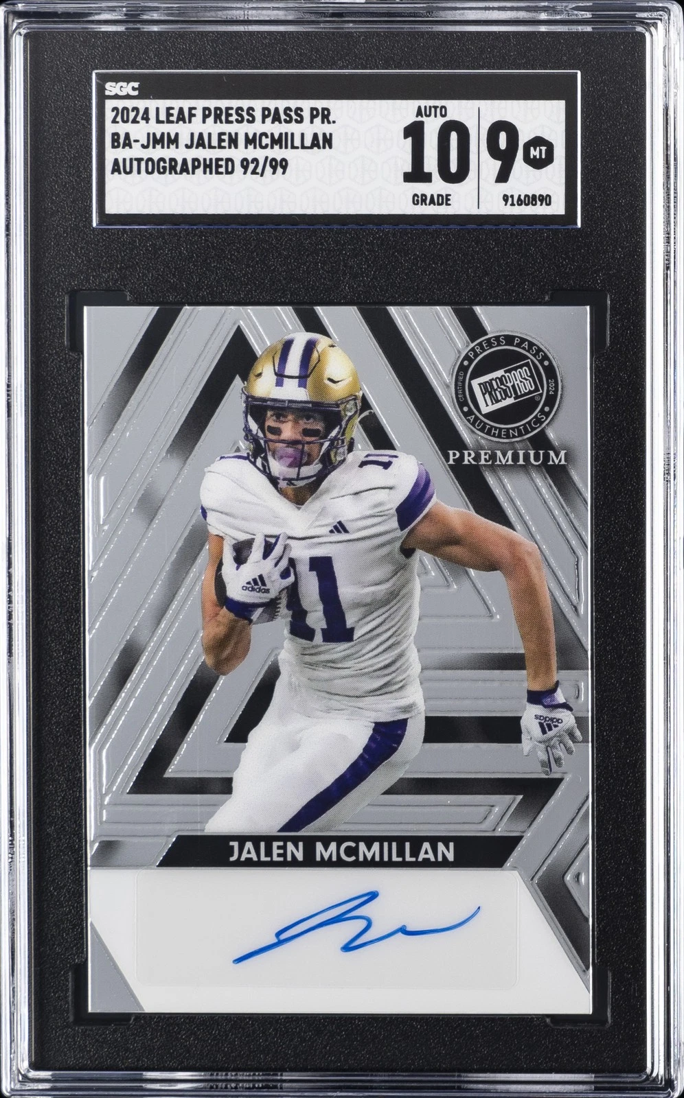 Jalen McMillan Leaf Press Pass Premium Kick-Off Autographs #KOJMM Super Gold 1/1