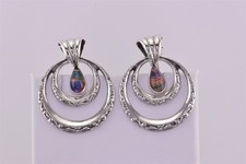 Sterling Silver 33mm Carved Doorknocker Foil Art 925 Mex Screw Back Earrings