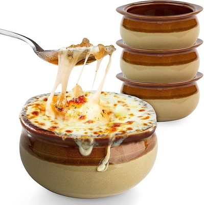 Stock Your Home 12 oz French Onion Soup Crock 12oz-4 Pack, Brown (Two Tone) 