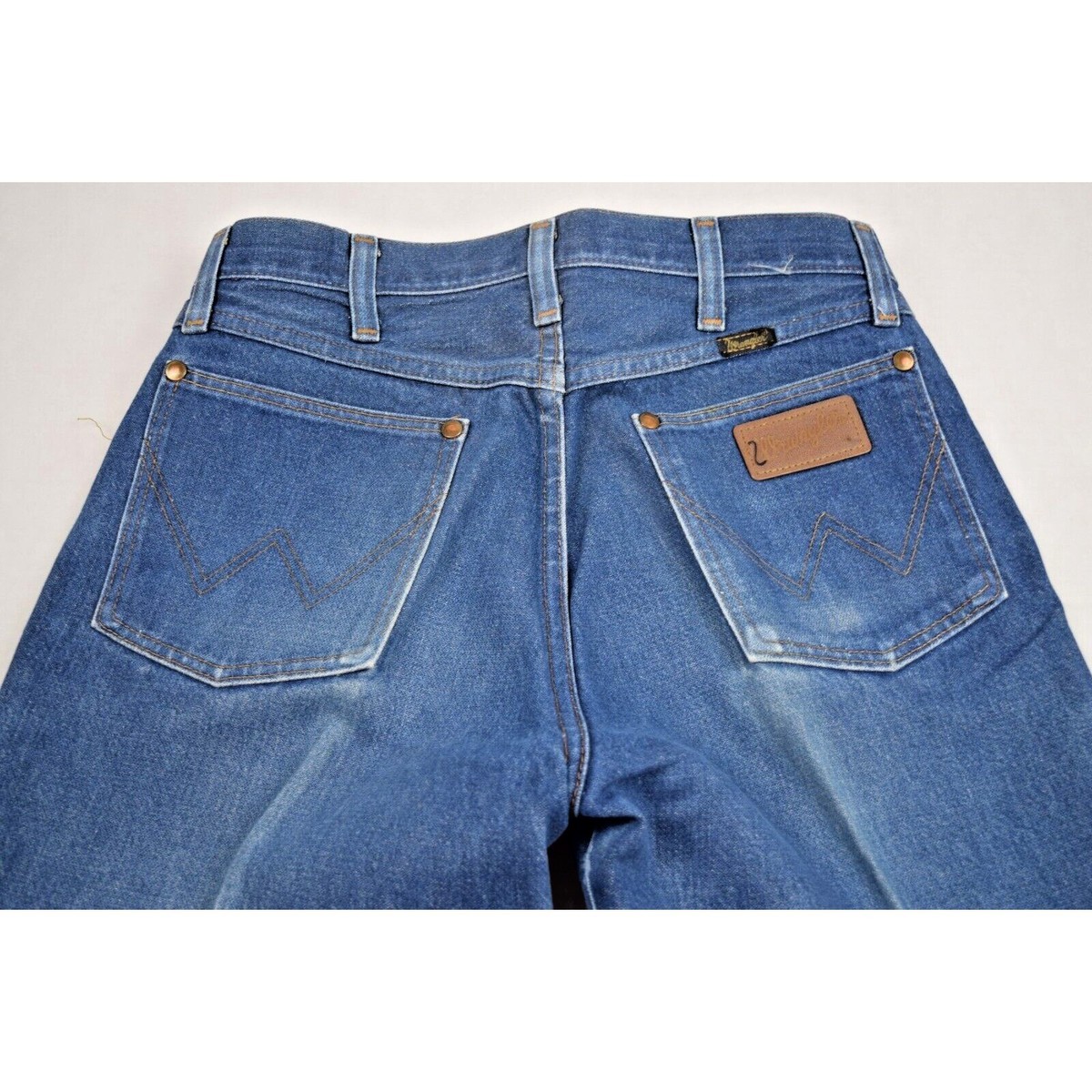 VTG Wrangler Jeans 30 x 32 70s Blue Worn Star Burst Fade Bronze