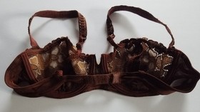 Aubade pleated chiffon and lace bra and panty set Coffee tones Tap panty 36B L