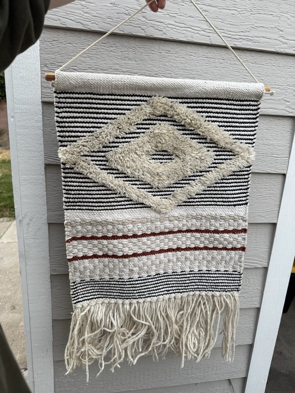 Bohemian Geometric Woven Wall Hanging Tapestry, Black/White/Beige, Fringe