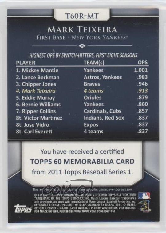 2011 Topps 60 Relics Series 1 Mark Teixeira #T60R-MT 1z8 | eBay