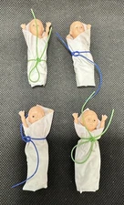 Vintage Lot of 4 Quints Honk Kong Plastic Baby Figure with Original Blanket 2.5"