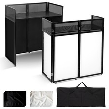 Portable DJ Booth Table Station 44x42.2x20.6, Foldable Metal Frame DJ Facade