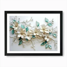 3d Illustration Flowers White Art P Framed Wall Art Poster Canvas Print Picture