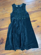 Vintage 1990s Laura Ashley Mother Child Size 7 Velvet Green Girls Tank Dress