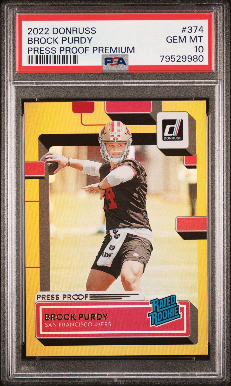 2022 Panini Donruss Brock Purdy Press Proof Premium #374 PSA 10