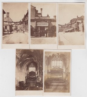 Herefordshire CDV photos x 5 Ledbury and town decorated for important wedding