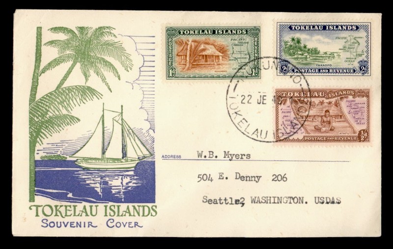 DR WHO 1946 TOKELAU ISLANDS FDC COMBO TO USA R83700