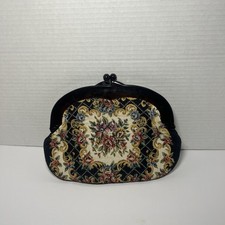 Vintage Tapestry Clutch Purse Handbag Japan Kiss Lock MCM Victorian Style 9"