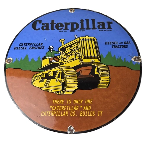Vintage Caterpillar Sign - Automobilia Tractors Service Gas Pump Porcelain Sign