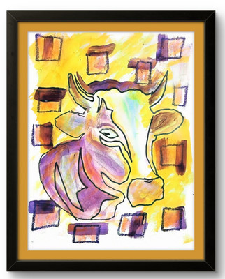 Modern Expressionistic Home Decor Cow Original 9x12 Acrylic Signed Paper Art