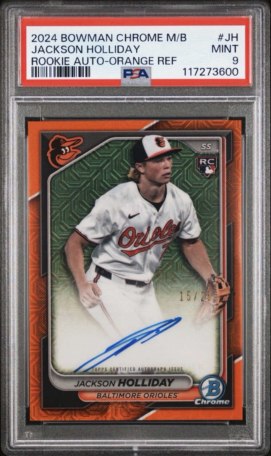 2024 Bowman Chrome Mega Box JACKSON HOLLIDAY Orange #/25 Refractor Auto PSA 9
