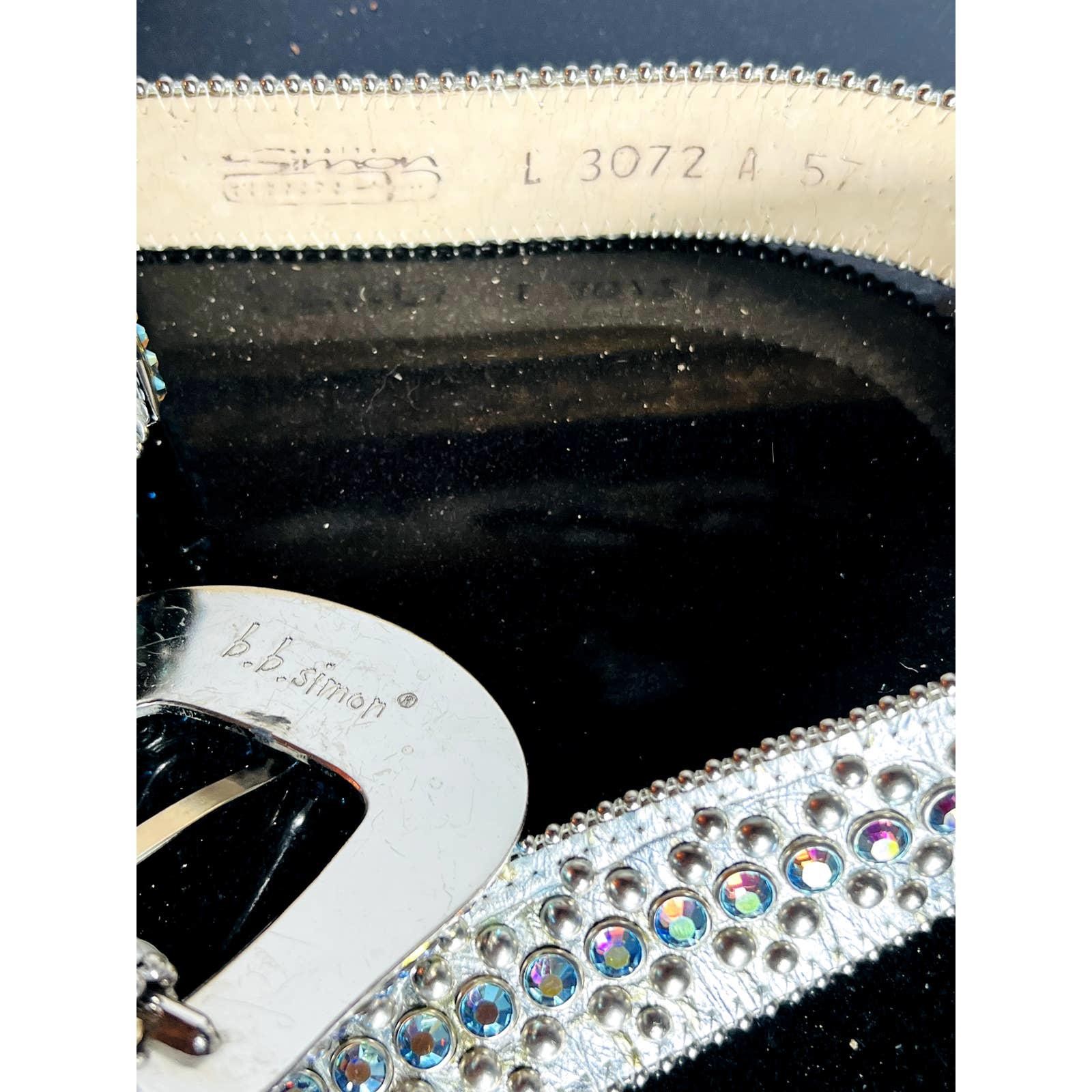 BB Simon Studded silver blue rhinestone crystal belt vintage rare L image 8