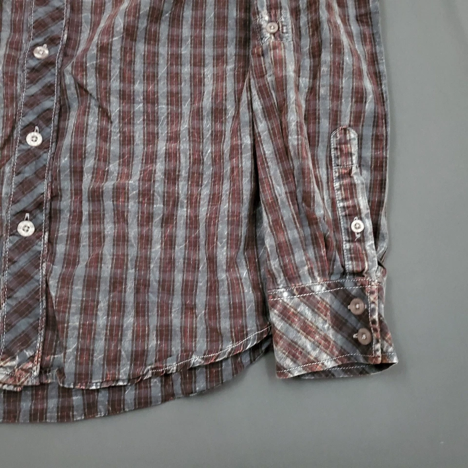 Camisa Filter Para Hombre Pequeña S Manga Larga Abotonada Envejecida Grunge Cuadros Rojo Gris Foto 4 de 4