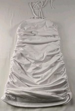 white, Stretch ruched, halter-neck mini dress