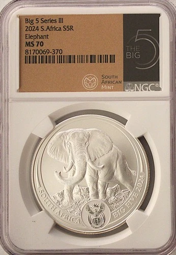 2024 THE BIG FIVE ELEPHANT SERIES III 1oz SILVER SOUTH AFRICA 5 RAND NGC MS70