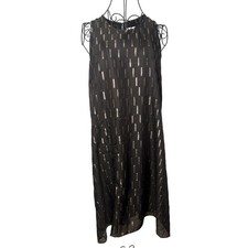 Calvin Klein Womens Black Gold Metallic Stripe Sleeveless Shift Dress Size 12
