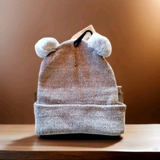 Toddler Fur Pompom Knit Beanie   Gray Winter Hat Baby Girl Boy Warm Cap