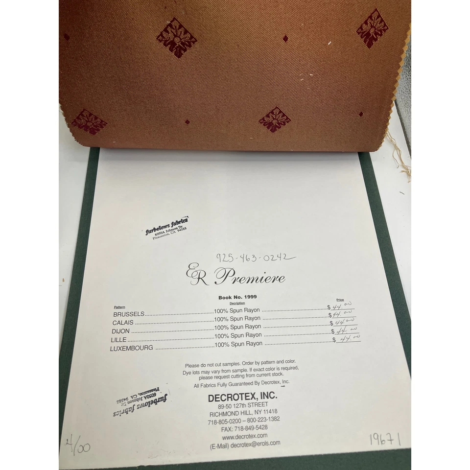 Decrotex Fabrics R Premiere Book 1990 Spun Rayon Upholstery Fabric Samples - Image 2 of 4