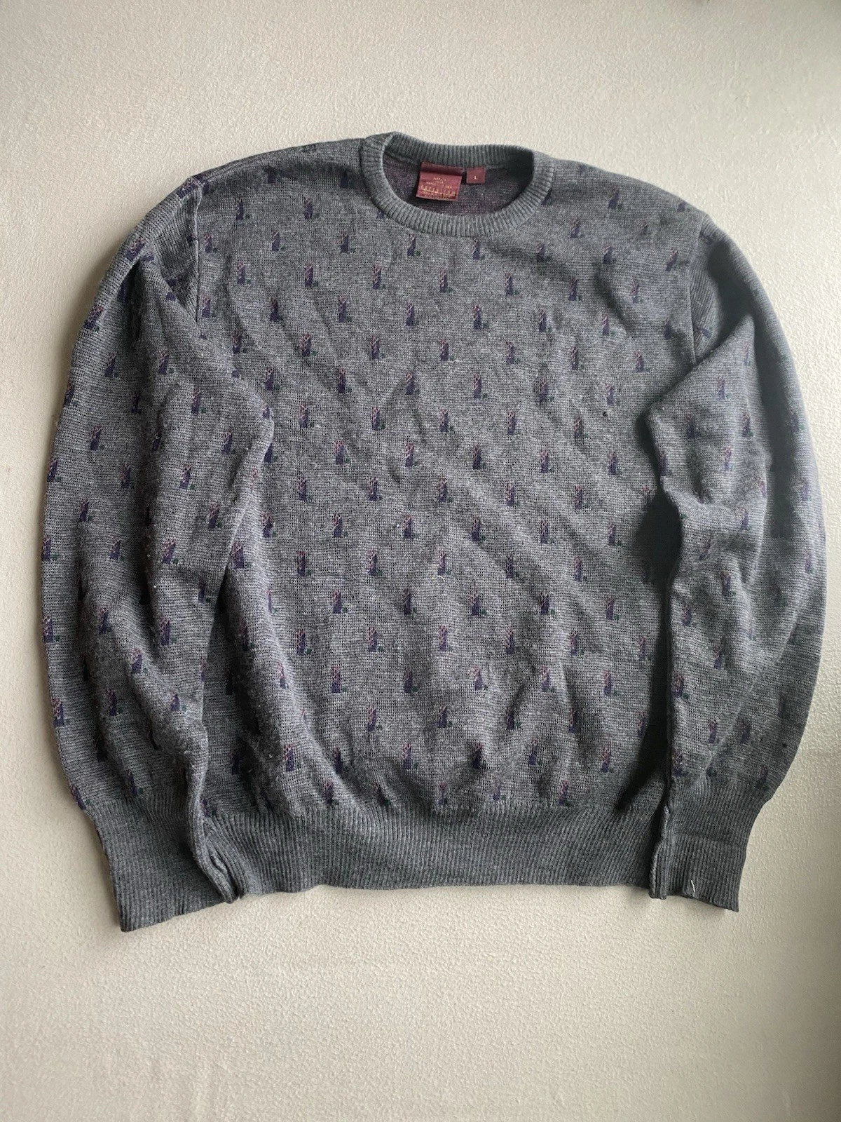Vintage Merino Wool Nordstrom Sweater Men’s Large Gray Textured 90s