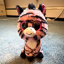 Ty Beanie Boos Pink  Black Striped Zebra Plush w/ Large Glitter Eyes 2011 Zoey