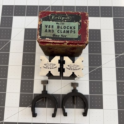 Vintage Eclipse No. 231 Precision Vee Blocks & Clamps Set Made in England Boxed