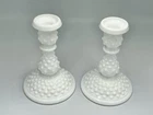 Fenton White Milk Glass Hobnail Candlestick Holders – Vintage Pair Taper Set