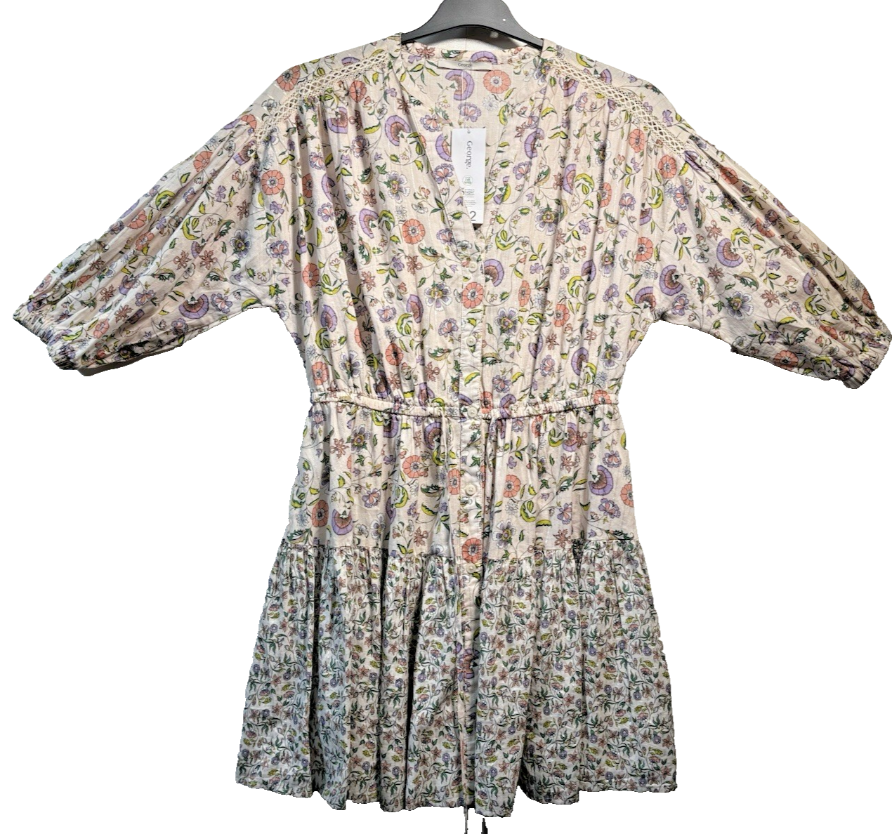 Floral Boho Prairie Dress Cream George Size 12 BNWT 38"" Chest Relaxed Fit