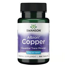 Swanson Copper Essential Trace Mineral, Organ  Tissue Health, 2 mg 300 Tabs 