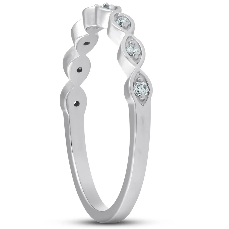 Alianza de aniversario de oro blanco de 10 k apilable de diamantes de 1/10 quilate para mujer Foto 2 de 4