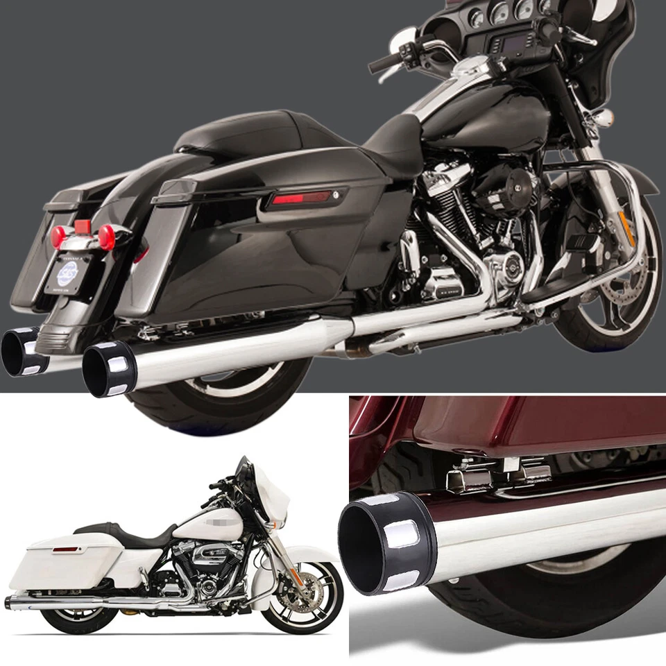 Chrome 4" Exhaust Pipes Slip Ons for Harley Touring 95-16 Road King Street Glide - Image 3 of 4
