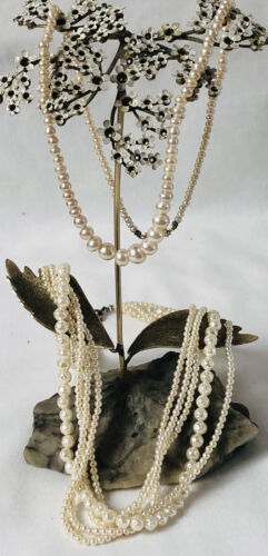 Multi-Strand Faux Pearl Necklace 18” Smooth & Dented Beads FREE Pearl Necklace - Picture 1 of 10