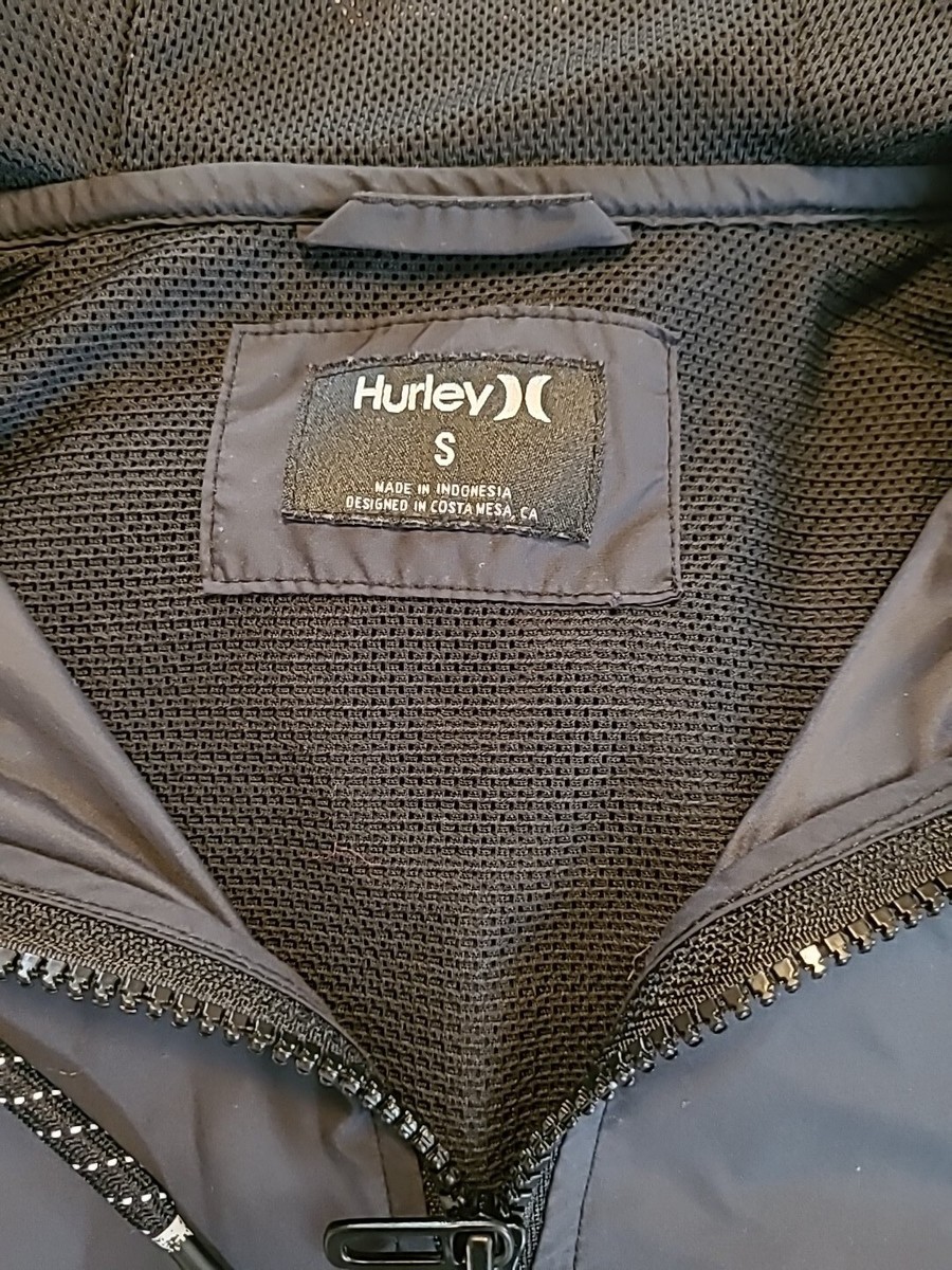Hurley Windbreaker Jacket Adult Sz Sm Black Full Zip Hooded Hurley Windbreaker Jacket Adult Sz Sm Black Full Zip Hooded